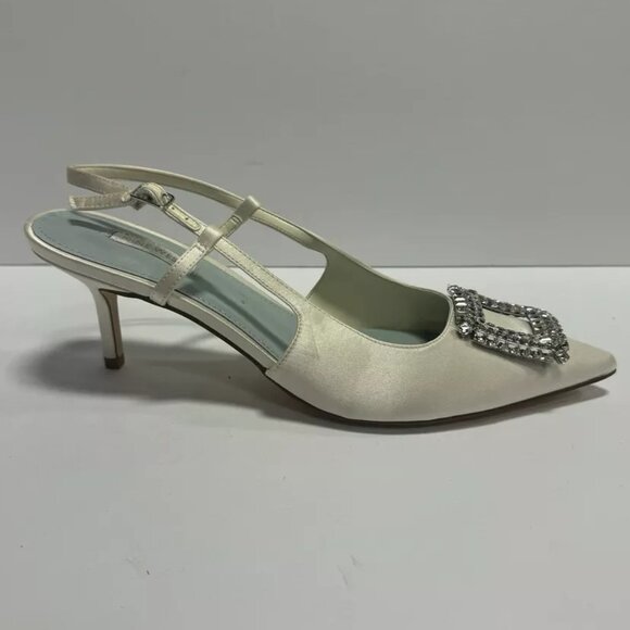 Nine West Womens Aimey Slinback Heel Ivory Size 10.5 M